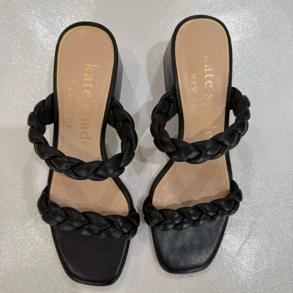 kate spade Womens Size 7.5 Sandal Juniper Puffy Braided Black Leather